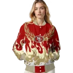 customized san francisco 49ers winged blaze red white varsity jacket best selling