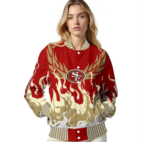 customized san francisco 49ers winged blaze red white varsity jacket latest model