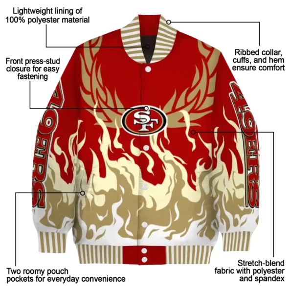 customized san francisco 49ers winged blaze red white varsity jacket new arrival