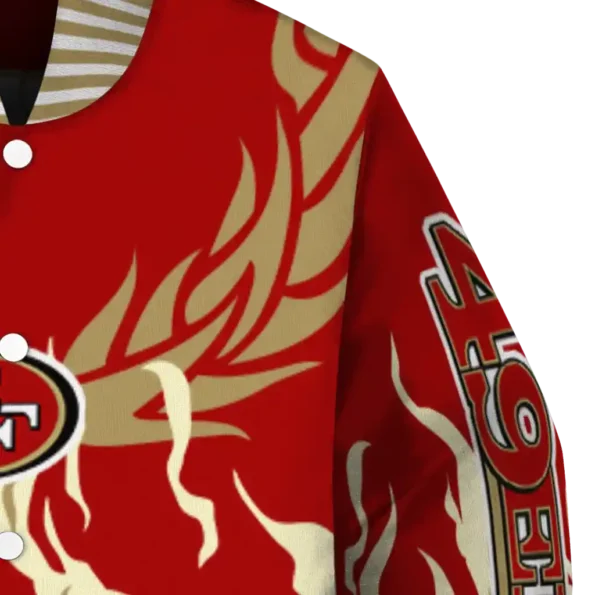 customized san francisco 49ers winged blaze red white varsity jacket premium grade