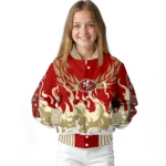 customized san francisco 49ers winged blaze red white varsity jacket best selling