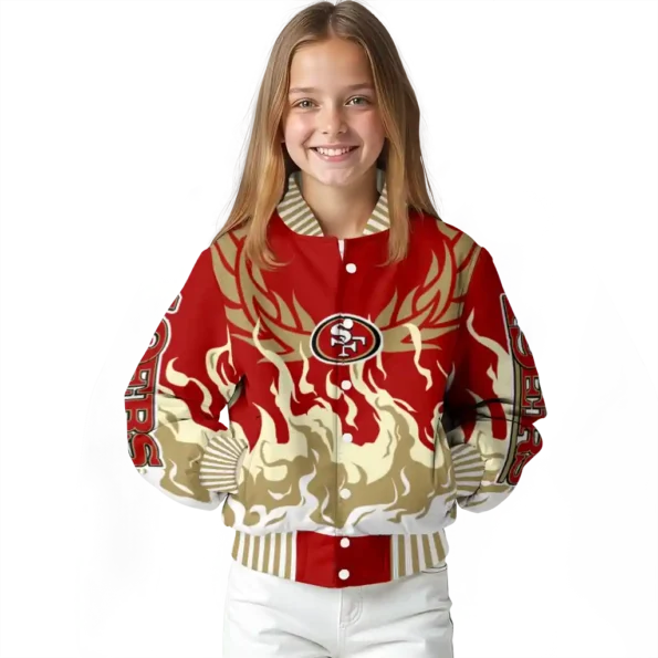 customized san francisco 49ers winged blaze red white varsity jacket top rated