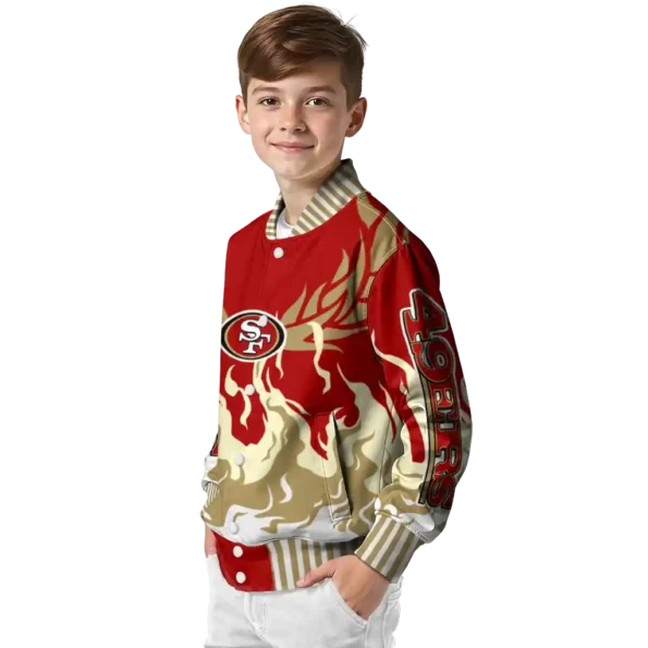 customized san francisco 49ers winged blaze red white varsity jacket trendy