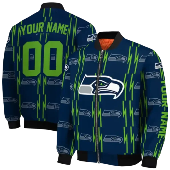 customized seattle seahawks bolt stripe blue bomber jacket fashion forward