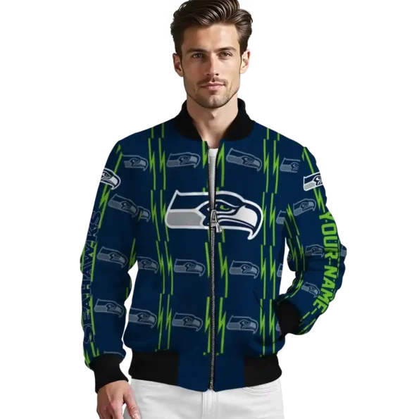 customized seattle seahawks bolt stripe blue bomber jacket high quality