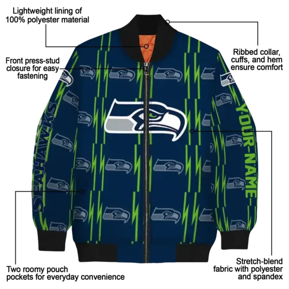 customized seattle seahawks bolt stripe blue bomber jacket new arrival