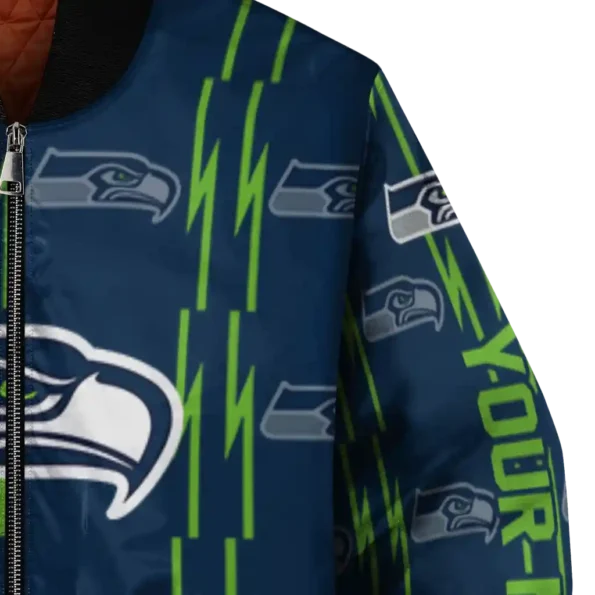 customized seattle seahawks bolt stripe blue bomber jacket premium grade