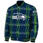 customized seattle seahawks bolt stripe blue varsity jacket best selling