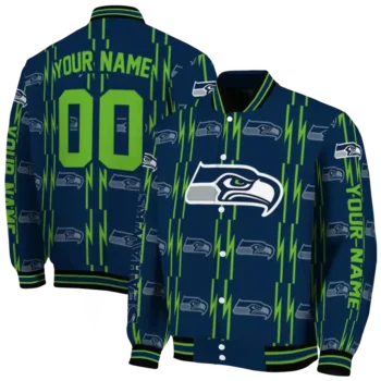customized seattle seahawks bolt stripe blue varsity jacket fashion forward