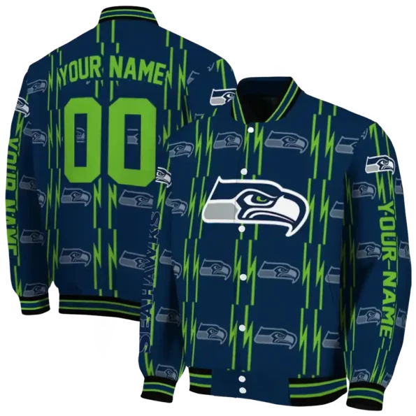 customized seattle seahawks bolt stripe blue varsity jacket fashion forward