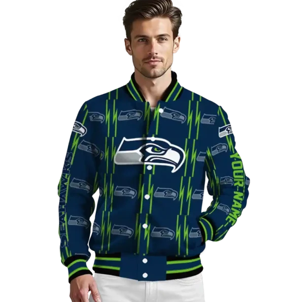 customized seattle seahawks bolt stripe blue varsity jacket high quality