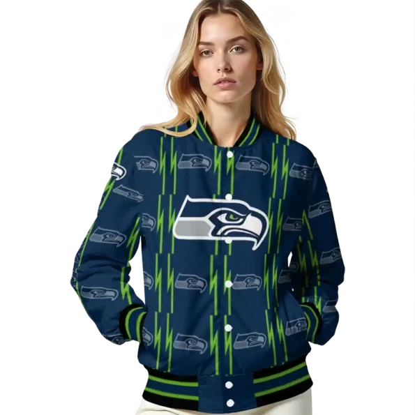 customized seattle seahawks bolt stripe blue varsity jacket latest model