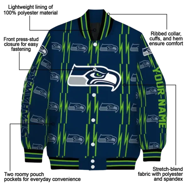customized seattle seahawks bolt stripe blue varsity jacket new arrival