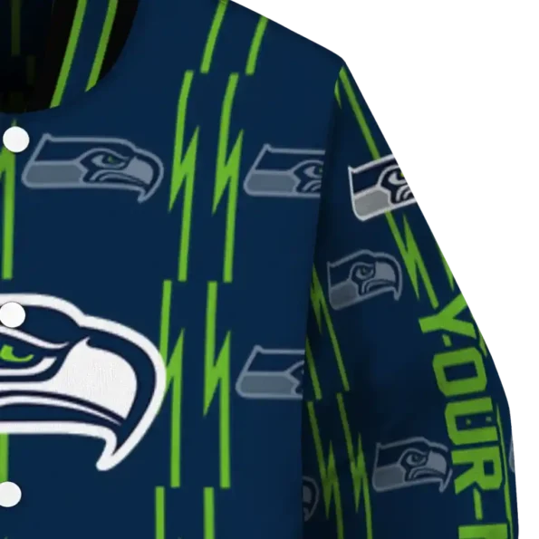 customized seattle seahawks bolt stripe blue varsity jacket premium grade