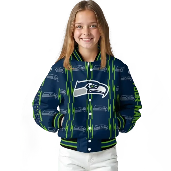 customized seattle seahawks bolt stripe blue varsity jacket top rated