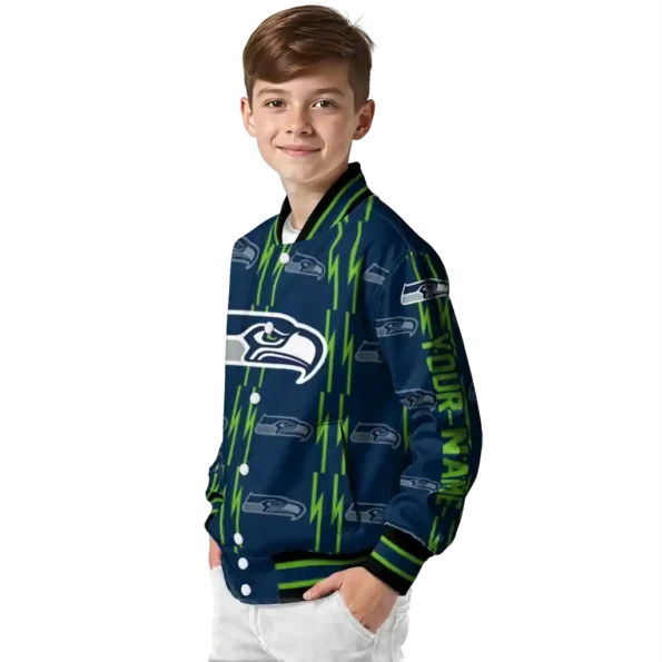 customized seattle seahawks bolt stripe blue varsity jacket trendy