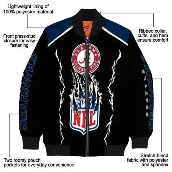 customized seattle seahawks claw blood blue black bomber jacket new arrival