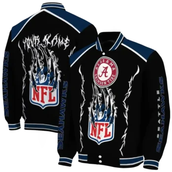 customized seattle seahawks claw blood blue black varsity jacket fashion forward