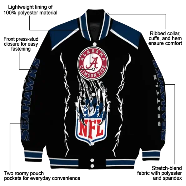 customized seattle seahawks claw blood blue black varsity jacket new arrival