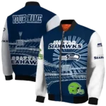 customized seattle seahawks ferris arena blue white bomber jacket best selling