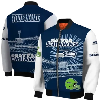 customized seattle seahawks ferris arena blue white bomber jacket fashion forward