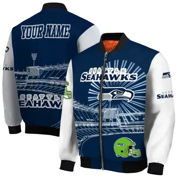 customized seattle seahawks ferris arena blue white bomber jacket fashion forward