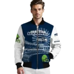 customized seattle seahawks ferris arena blue white bomber jacket best selling