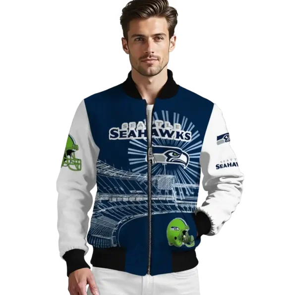 customized seattle seahawks ferris arena blue white bomber jacket high quality