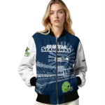 customized seattle seahawks ferris arena blue white bomber jacket best selling