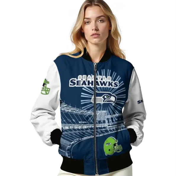 customized seattle seahawks ferris arena blue white bomber jacket latest model