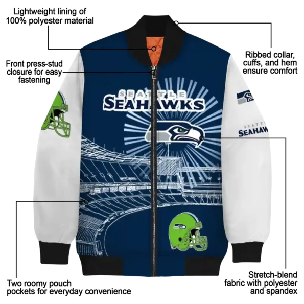 customized seattle seahawks ferris arena blue white bomber jacket new arrival