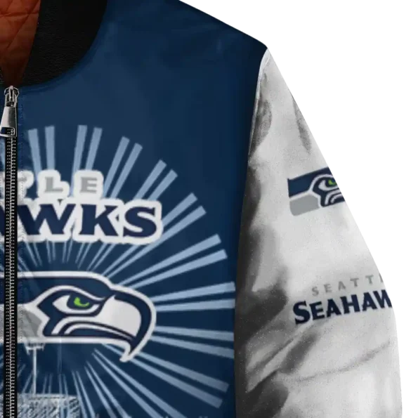 customized seattle seahawks ferris arena blue white bomber jacket premium grade