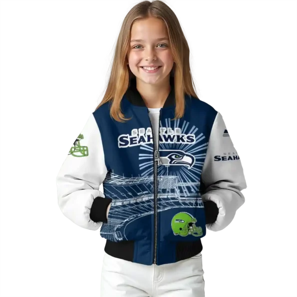 customized seattle seahawks ferris arena blue white bomber jacket top rated