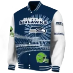 customized seattle seahawks ferris arena blue white varsity jacket best selling
