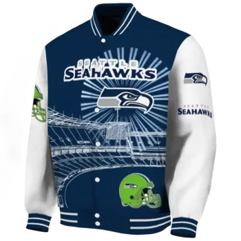 customized seattle seahawks ferris arena blue white varsity jacket best selling