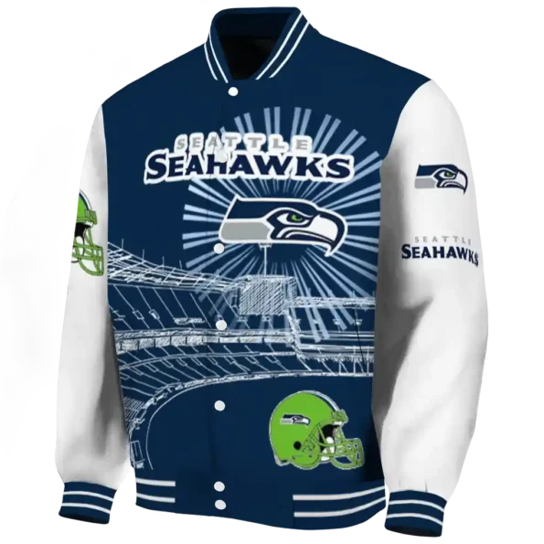 customized seattle seahawks ferris arena blue white varsity jacket best selling