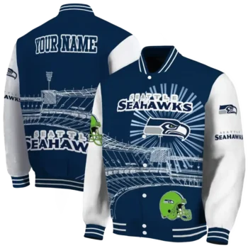 customized seattle seahawks ferris arena blue white varsity jacket fashion forward
