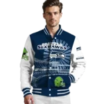 customized seattle seahawks ferris arena blue white varsity jacket best selling