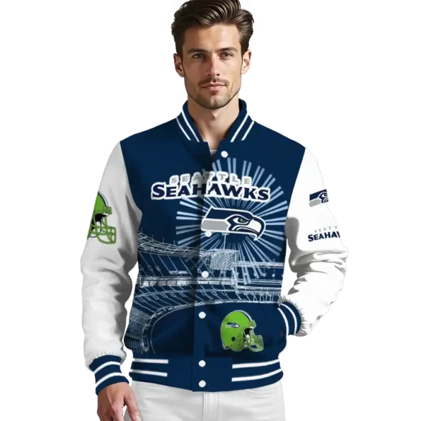 customized seattle seahawks ferris arena blue white varsity jacket high quality