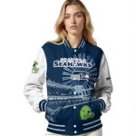 customized seattle seahawks ferris arena blue white varsity jacket best selling