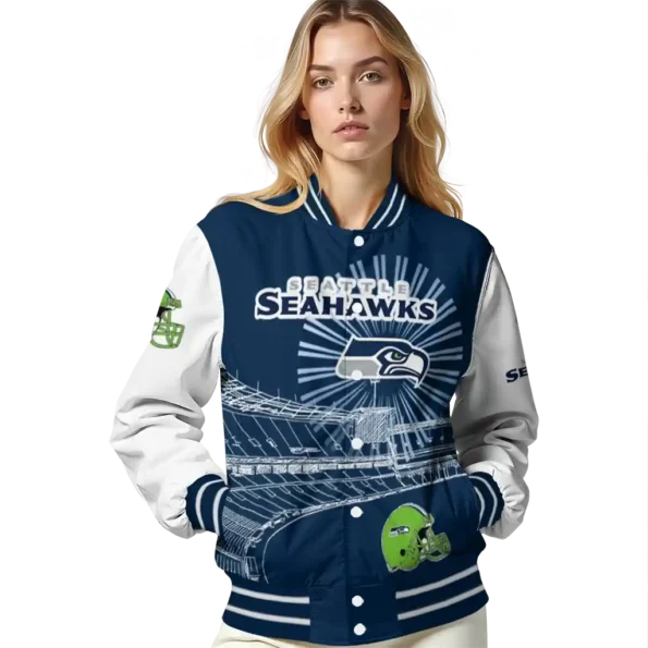 customized seattle seahawks ferris arena blue white varsity jacket latest model