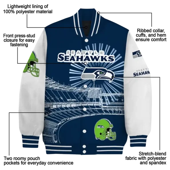 customized seattle seahawks ferris arena blue white varsity jacket new arrival