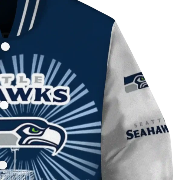 customized seattle seahawks ferris arena blue white varsity jacket premium grade