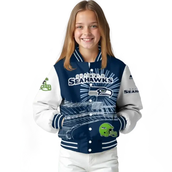 customized seattle seahawks ferris arena blue white varsity jacket top rated