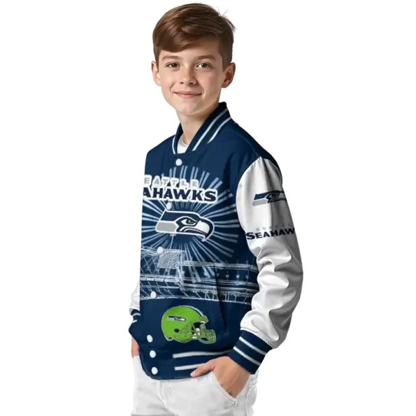 customized seattle seahawks ferris arena blue white varsity jacket trendy