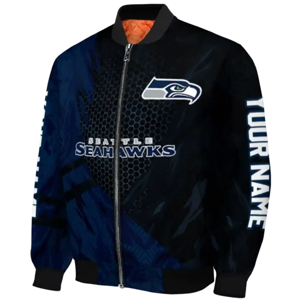 customized seattle seahawks hexagon mesh blue black bomber jacket best selling