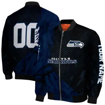 customized seattle seahawks hexagon mesh blue black bomber jacket fashion forward