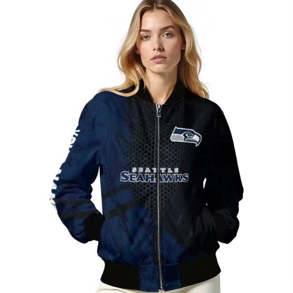 customized seattle seahawks hexagon mesh blue black bomber jacket latest model