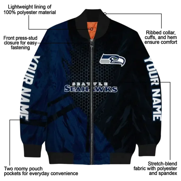 customized seattle seahawks hexagon mesh blue black bomber jacket new arrival