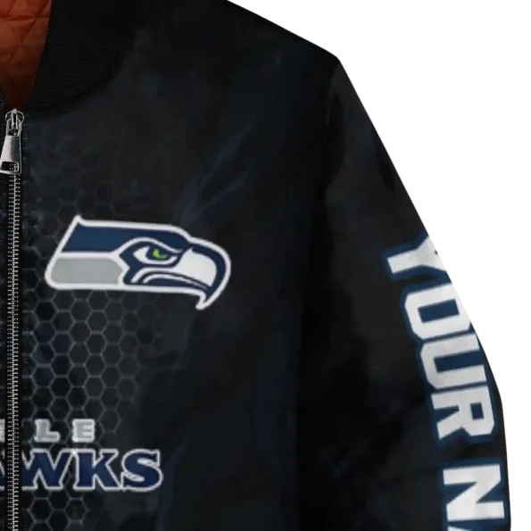 customized seattle seahawks hexagon mesh blue black bomber jacket premium grade